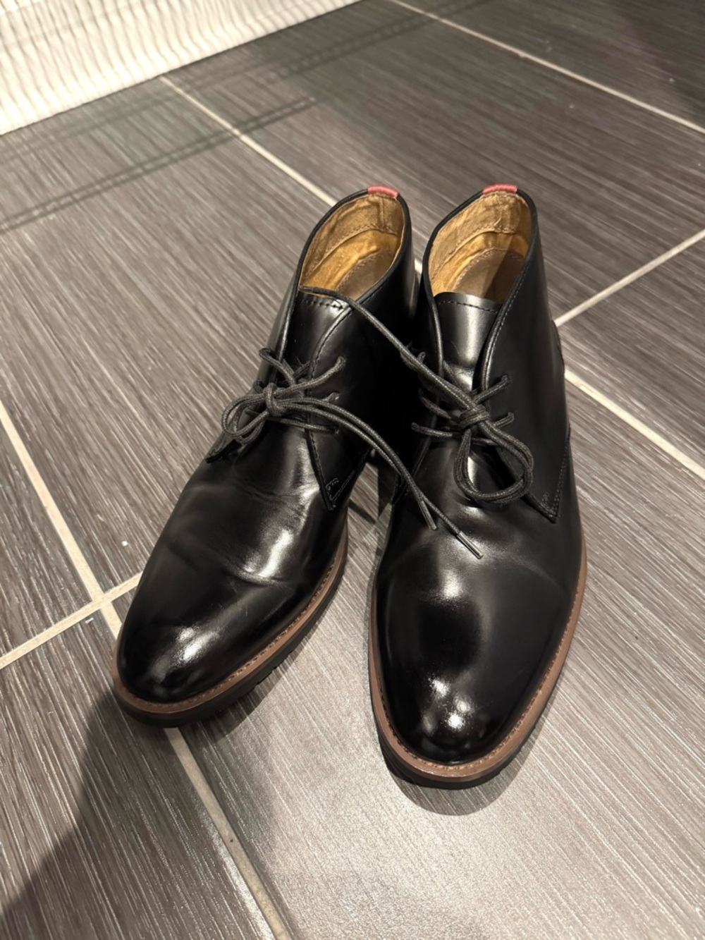Aldo Black Leather Derby with Brown Sole Edge